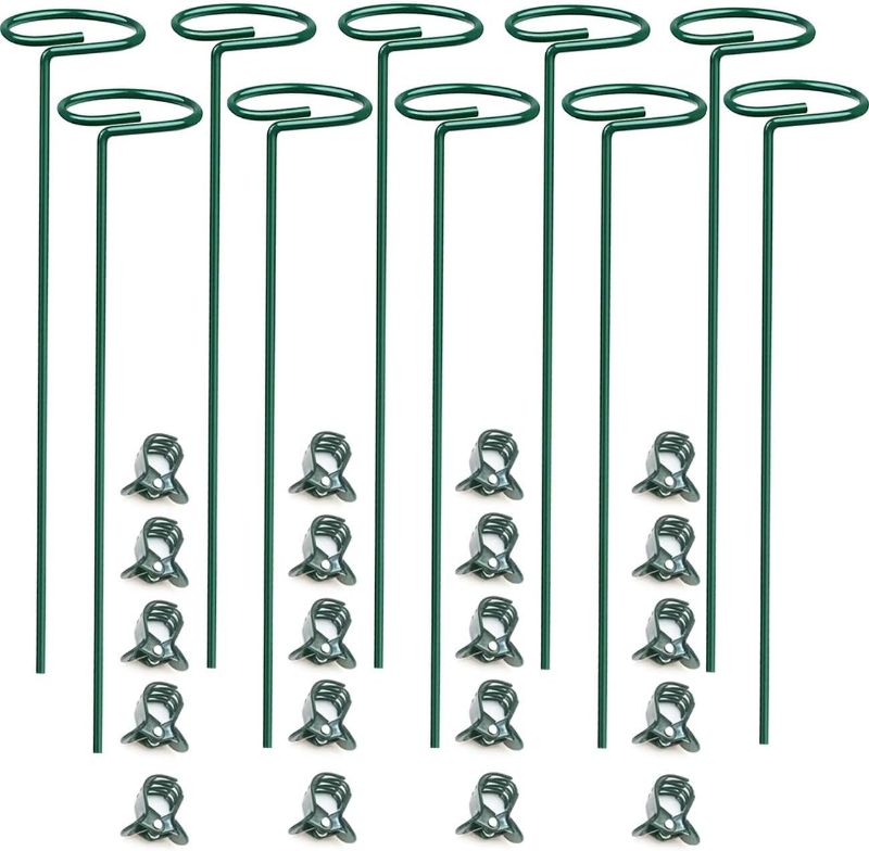 Photo 1 of 16 inch Green Plant Support Stakes Metal Garden Stakes Flower Support Stakes and Rings for Amaryllis Orchid Lily Sunflower Rose Narcissus 10 pcs