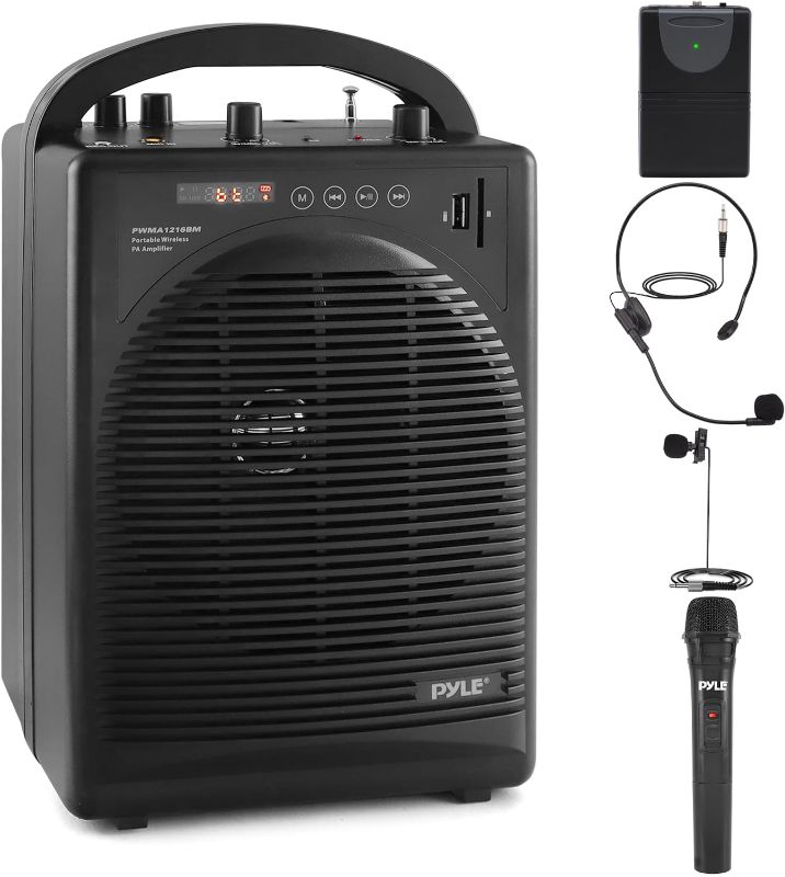 Photo 1 of Pyle Portable Outdoor PA Speaker Amplifier System & Microphone Set with Bluetooth Wireless Streaming, Rechargeable Battery - Works with Mobile Phone, Tablet, PC, Laptop, MP3 Player - PWMA1216BM, BLACK