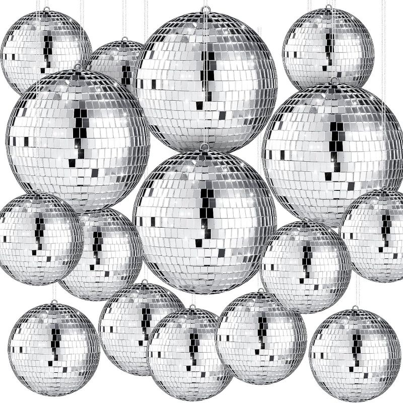 Photo 1 of 12 Pack Disco Ball Bulk Large Hanging Disco Ball Party Decorations Different Sizes Small Mirror Ball Decorations for Stage Bar Wedding Festivals Party Decorations(6'', 4'')