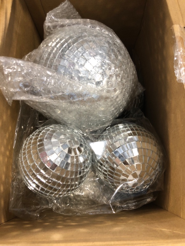 Photo 1 of 12 Pack Disco Ball Bulk Large Hanging Disco Ball Party Decorations Different Sizes Small Mirror Ball Decorations for Stage Bar Wedding Festivals Party Decorations(6'', 4'')