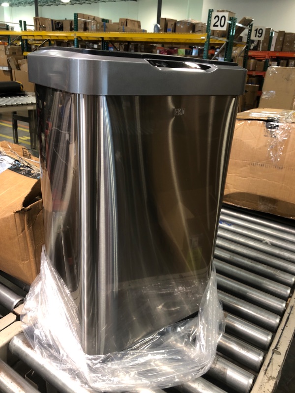 Photo 2 of  LIKE NEW 
EKO Mirage-T 50 Liter / 13.2 Gallon Touchless Rectangular Motion Sensor Trash Can, Brushed Stainless Steel Finish