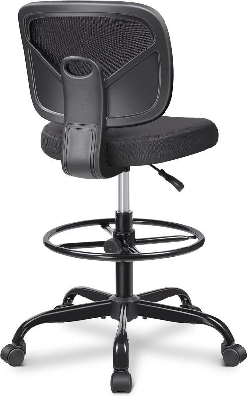 Photo 1 of Primy Office Drafting Chair Armless, Tall Office Desk Chair Adjustable Height and Footring, Mid-Back Ergonomic Standing Desk Chair Mesh Rolling Tall Chair for Art Room, Office or Home(Black)