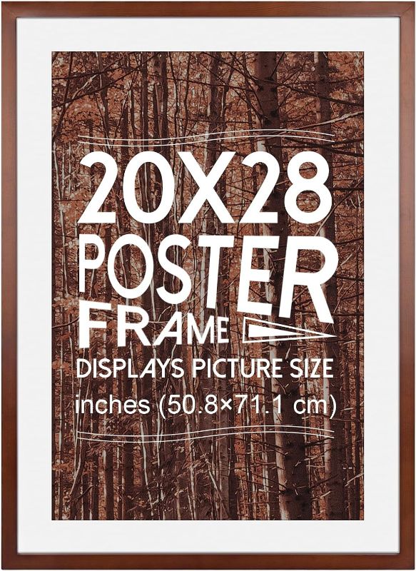 Photo 1 of 20x28 Poster Frame, Solid Wood 20x28 Frame with Mat for 16x24 Photo, Large Picture Frame 20x28-Horizontal and Vertical Wall Hanging for Home, Exhibition, Caffe(Brown)