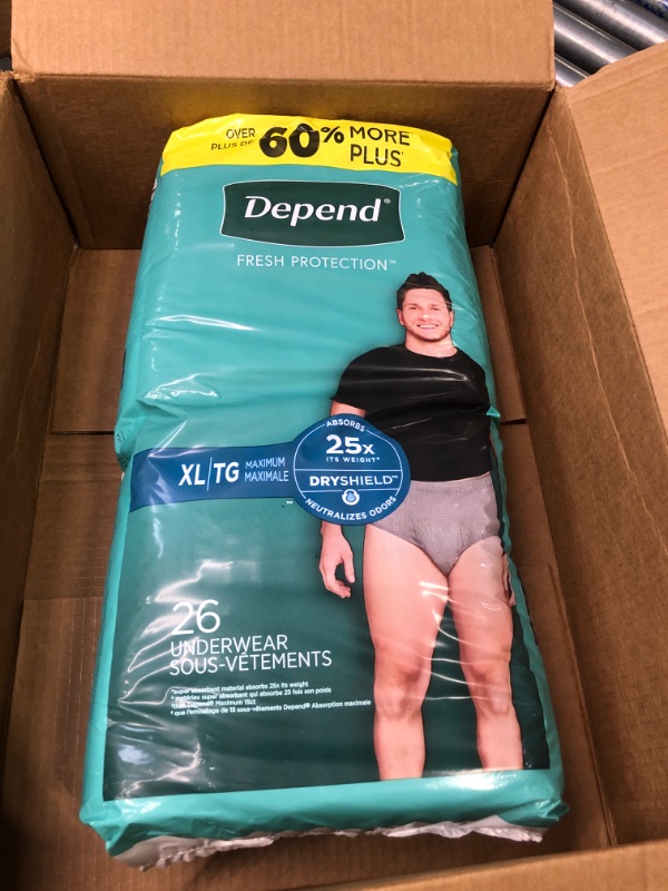 Photo 2 of Depend Fresh Protection Adult Incontinence Underwear for Men (Formerly Depend Fit-Flex), Disposable, Maximum, Extra-Large, Grey, 26 Count, Packaging May Vary X-Large X-Large (26 Count)