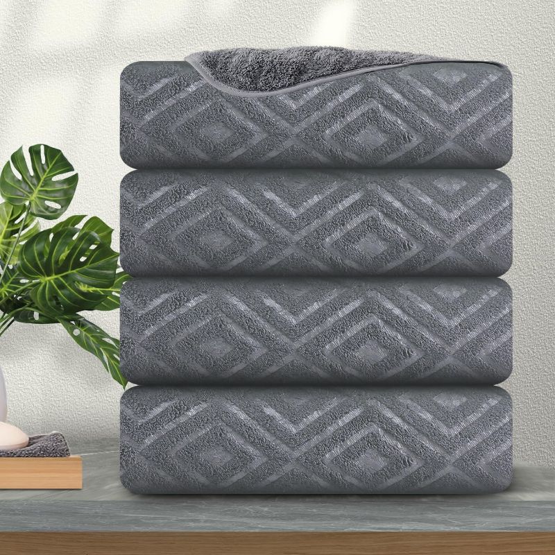 Photo 1 of 4 Pack Large Bath Towels Set 35"x70" Grey Oversized Bath Sheet Chair Towels, 600 GSM Ultra Soft & Absorbent Towels for Bathroom, Quick Dry Towel for Gym Hotel Camp Pool
