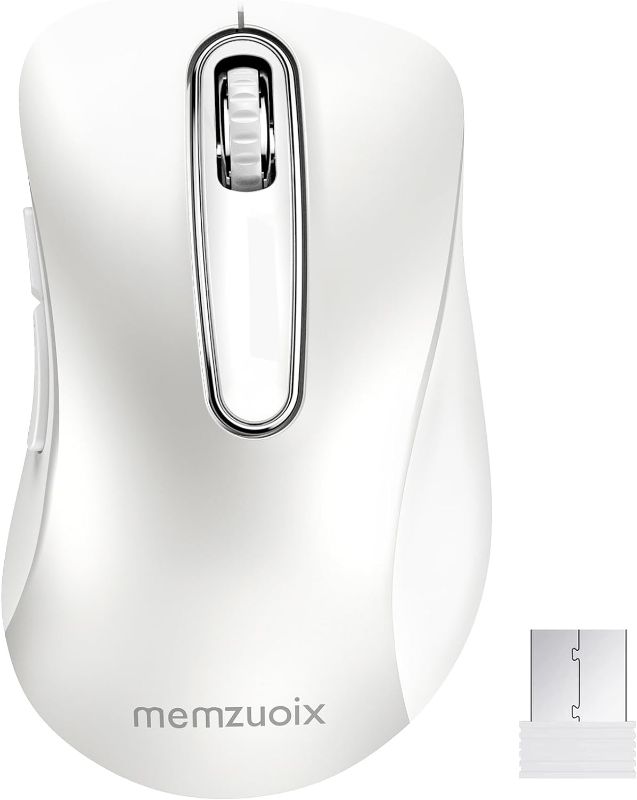 Photo 1 of memzuoix 2.4G Wireless Mouse, 1200 DPI Computer Wireless Mouse with USB Receiver, Portable Wireless USB Mouse Battery Powered Cordless Mouse for Laptop, PC, Desktop, 5 Buttons (White)
