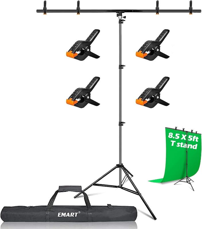 Photo 1 of  T-Shape Portable Backdrop Stand, Background Support Stand Kit Adjustable Photo Backdrop Stand with 4 Spring Clamps & Carry Bag for Party, Photography, Video, Studio