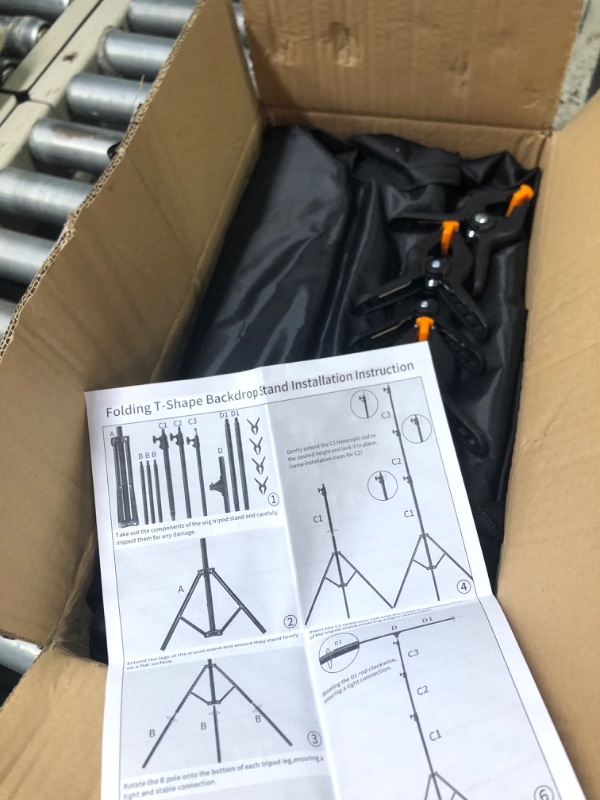 Photo 1 of  T-Shape Portable Backdrop Stand, Background Support Stand Kit Adjustable Photo Backdrop Stand with 4 Spring Clamps & Carry Bag for Party, Photography, Video, Studio