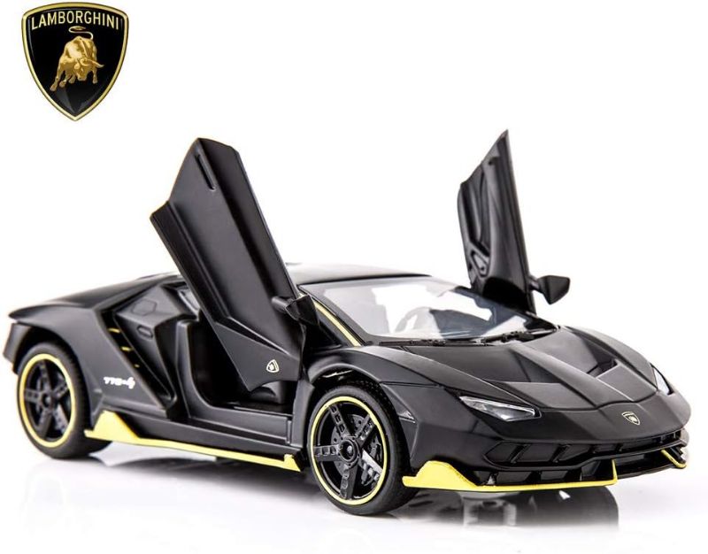 Photo 1 of 1:32 Lambo LP770 Car Model Toy Child Sound and Light Pull Back Car Zinc Alloy Toys for Kids Boy Girl Gift (Black)