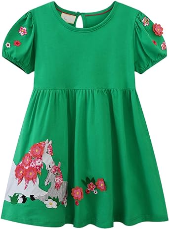 Photo 1 of HILEELANG Toddler Girl Short Sleeve Dress Cotton Casual Easter Bunny Applique Tunic Playwear Jersey Clothing