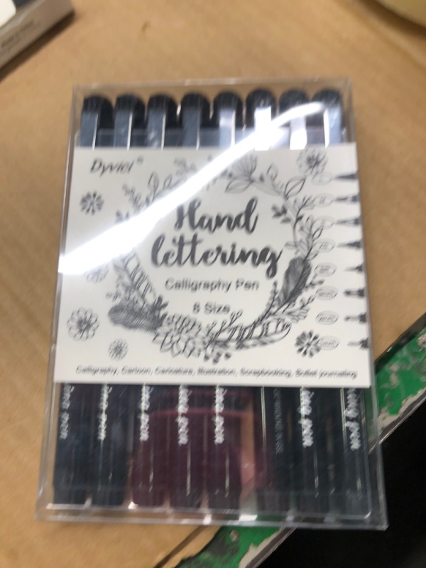 Photo 1 of Dyvicl Hand Lettering Pens, Calligraphy Brush Markers for Beginners Writing, Sketching, Art Drawing, Illustration, Scrapbooking, Journaling, Black Ink Pen Set, 8 Sizes