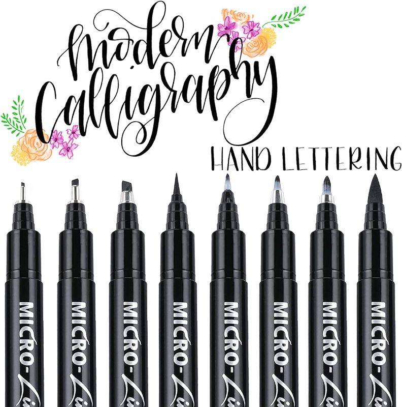 Photo 1 of Dyvicl Hand Lettering Pens, Calligraphy Brush Markers for Beginners Writing, Sketching, Art Drawing, Illustration, Scrapbooking, Journaling, Black Ink Pen Set, 8 Sizes