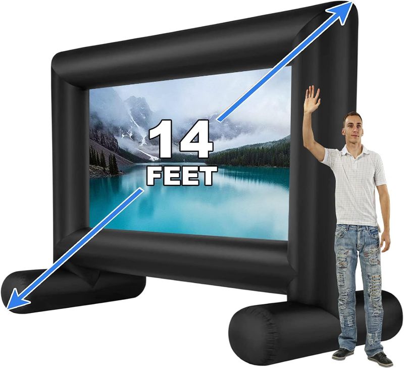 Photo 1 of 14 FT Inflatable Projector Movie Screen for Outside, Blow up Projector Screen Front/Rear Projection for Backyard Movie Night Outdoor Party
