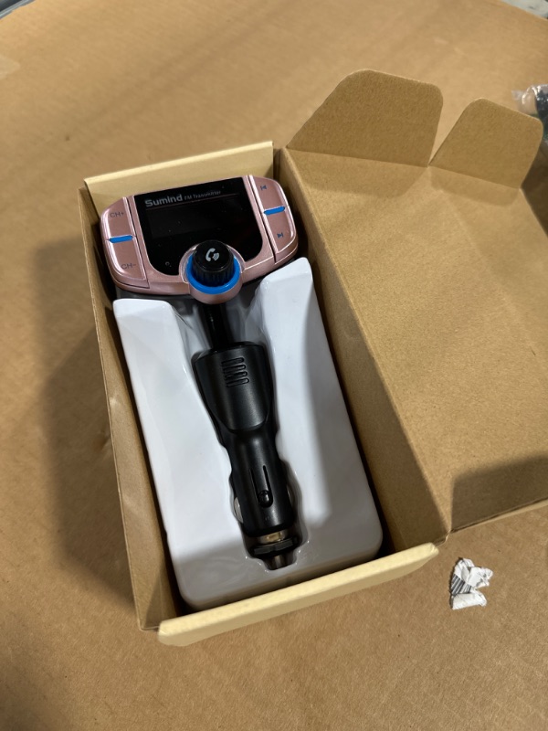 Photo 1 of (Upgraded Version) Sumind Car Bluetooth FM Transmitter, Wireless Radio Adapter Hands-Free Kit with 1.7 Inch Display, QC3.0 and Smart 2.4A USB Ports, AUX Output, TF Card Mp3 Player(Rose Gold)