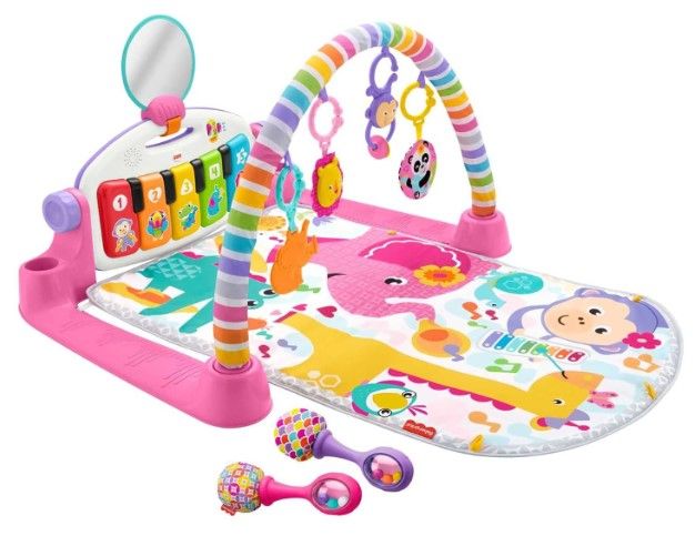 Photo 1 of Fisher-Price Baby Gift Set Deluxe Kick & Play Piano Gym & Maracas, Playmat & Musical Toy with Smart Stages Learning Content plus 2 Rattles
