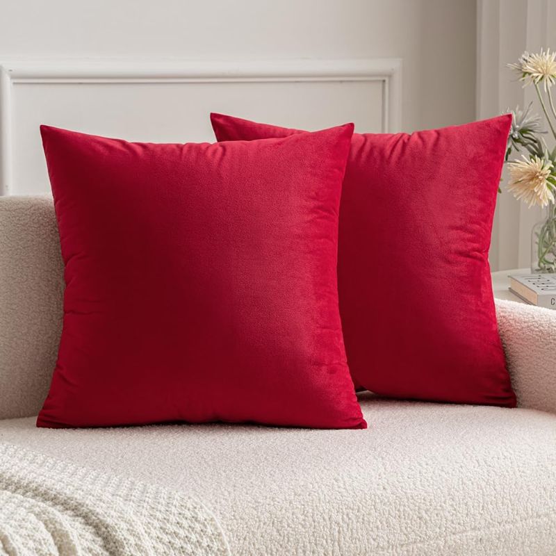 Photo 1 of MIULEE Pack of 2 Velvet Pillow Covers Decorative Square Pillowcase Soft Solid Cushion Case for Decor Sofa Bedroom Car 18x18 Inch Red