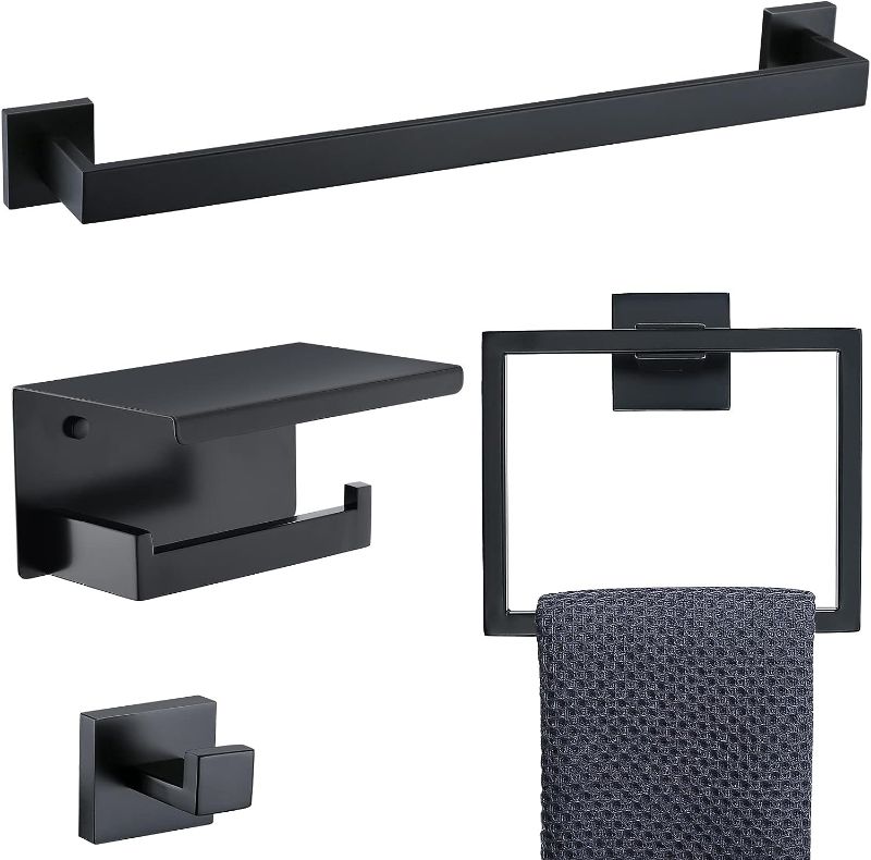 Photo 1 of Bathroom Towel Bar Holder Sets Matte Black 4-Piece Bathroom Hardware Set Stainless Steel Bath Accessories Kit. Wall Mounted,23.6 Inch