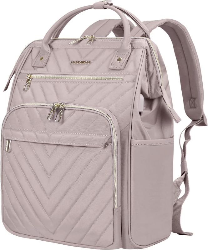 Photo 1 of VANKEAN 17 Inch Laptop Backpack for Women Men Fashion Computer Work Bag, Large Capacity Waterproof Backpack with USB Port & RFID Pockets, College Daypack Business Travel Backpack, Light Dusty Pink