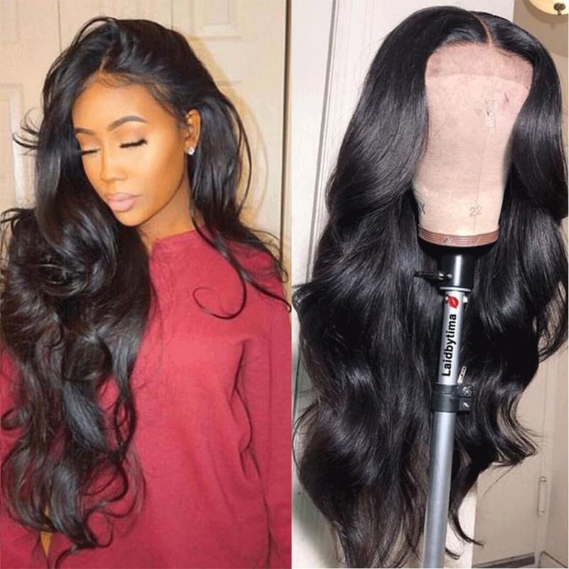 Photo 1 of Lace Front Wigs Synthetic Artificial Human Hair Pre-Plucked Glueless Body Wave Frontal Wigs, Black HD Transparent Lace Wigs High-Density Emulation for Black Women 26 Inch Curly Wigs