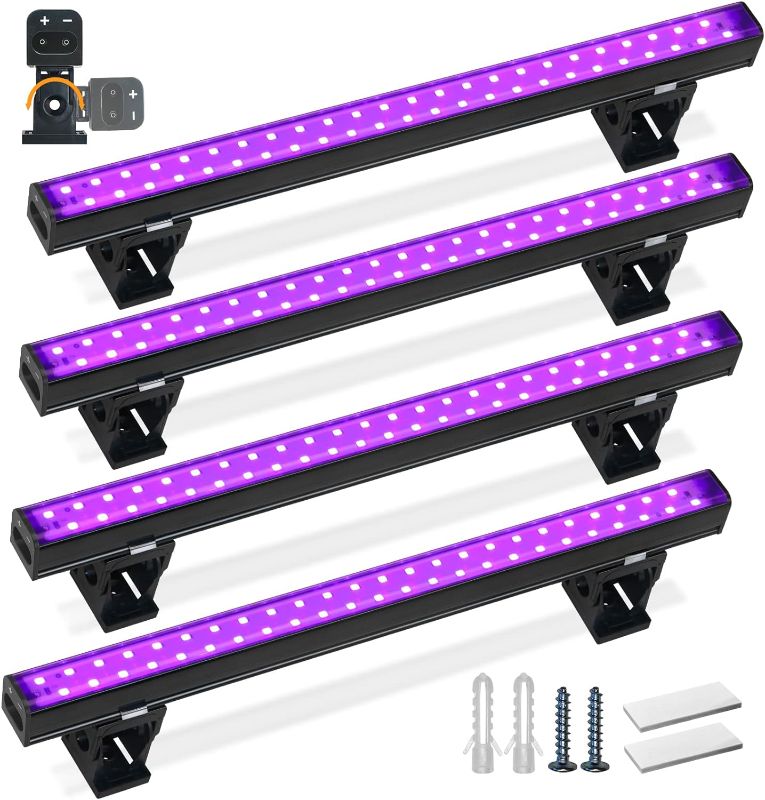 Photo 1 of Barrina Blacklight Strip Lights, 10W 1ft USB Black Light Bar, Adjustable Black Lights for Glow Party, Fluorescent Poster Body Paint Halloween Decorations, Portable UV Light Strip for Bedroom (4-Pack)