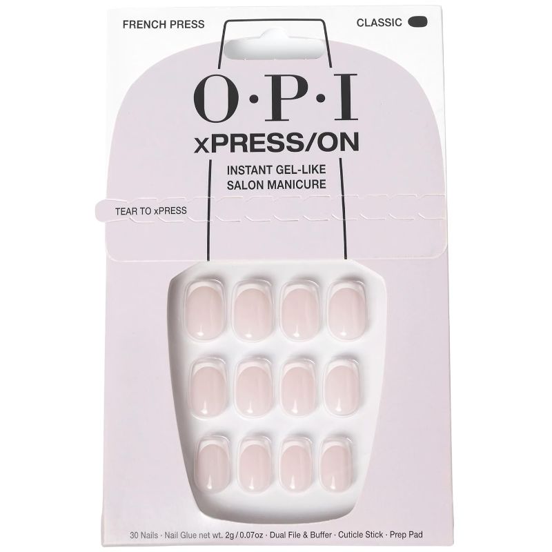 Photo 1 of OPI xPress/ON Press On Nails, Up to 14 Days of Gel-Like Salon Manicure, Vegan, Sustainable Packaging, With Nail Glue, French Tip Nail Art, Short, French Press