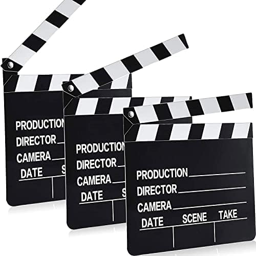 Photo 1 of 10 Pieces Movie Film Clap Board, 7 x 8 Inch Cardboard Movie Clapboard Movie Directors Clapper Writable Cut Action Scene Board for Movies Films Photo Props(White)