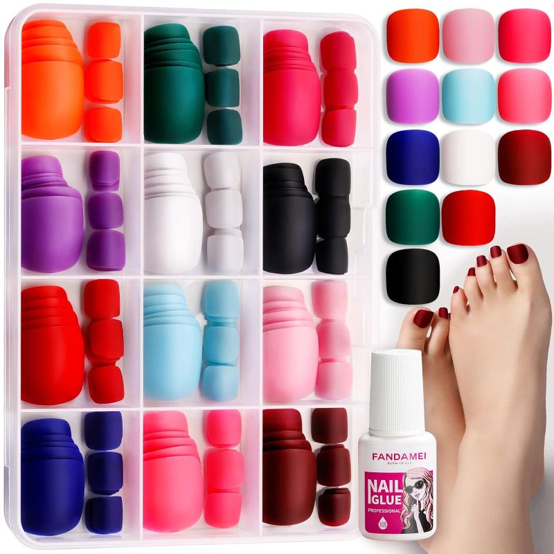 Photo 1 of FANDAMEI Press on Toe Nails, 12 Packs 288PCS Press on Toenails Short Square, Fake Toe Nails Full Cover, Acrylic False Toes Nails 12 Color Matte. Press on Toenails for Women Girls Nail Art DIY