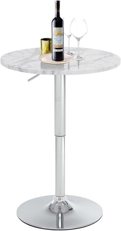 Photo 1 of 23.62" Round Bar Table, Adjustable Table,MDF Top with Silver Metal Pole Support and Base, Bistro Pub Table,Suitable for Home, Kitchen Island, Bar Counter, White