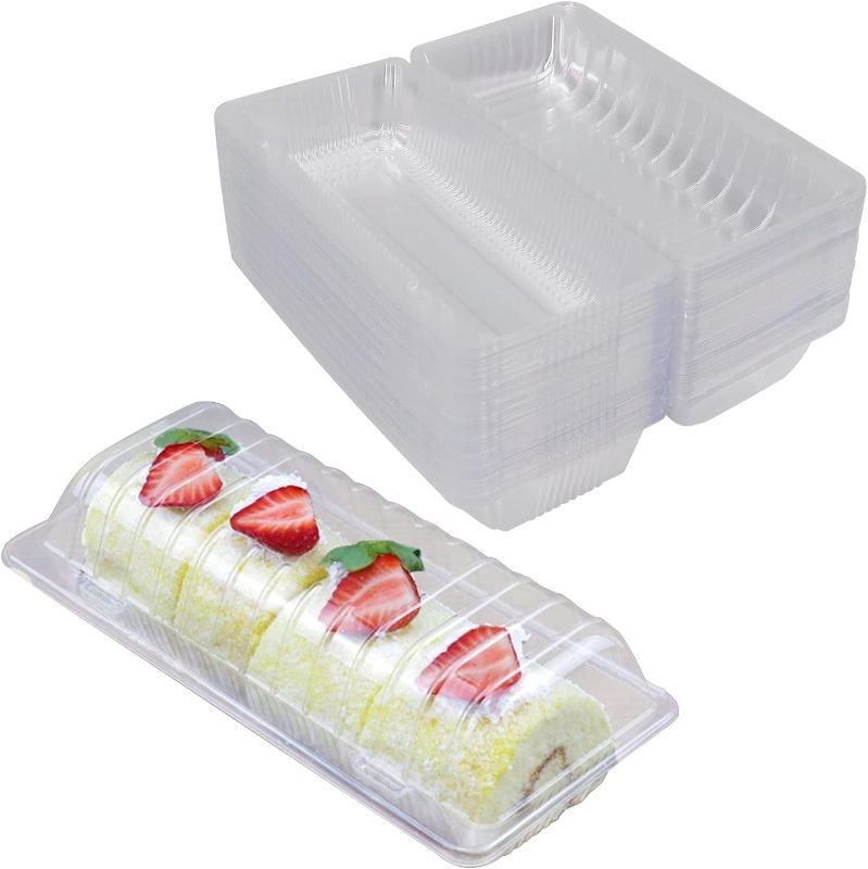 Photo 1 of FEOOWV 100Pcs Plastic Hinged Food Take Out Container, 9" Length x 4.3" Width x 3.1" Depth, Disposable Clamshell Food Containers for Salads, Hamburger, Cake,Hotdogs