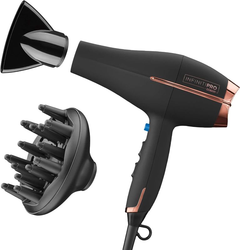 Photo 1 of INFINITIPRO BY CONAIR Hair Dryer with Diffuser | AC Motor Pro Hair Dryer with Ceramic Technology | Includes Diffuser and Concentrator | Black | Packaging May Vary