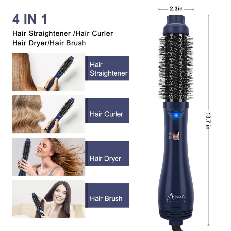 Photo 1 of Hair Dryer Brush, Aima Beauty 4-in-1 Upgrade Hot Air Straightener Curler Function for Women, Hair Styling Tools, Prussian Blue-Round