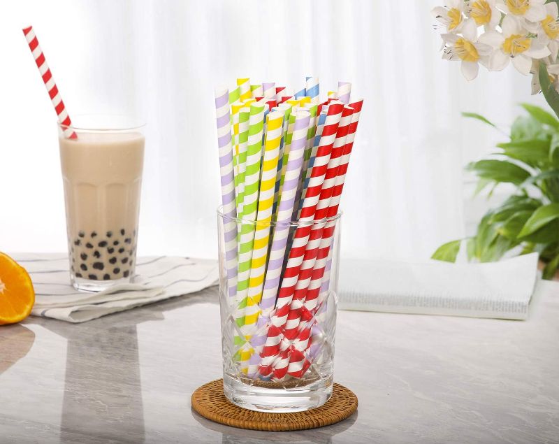 Photo 1 of 100 Pack, Extra Wide Paper Smoothie, Bubble Tea Straws - 10 mm Wide Biodegradable Straws for Bubble Tea (Tapioca, Pearls), Milkshakes, Jumbo Drinks - Shower, Wedding Party Supplies Decorations