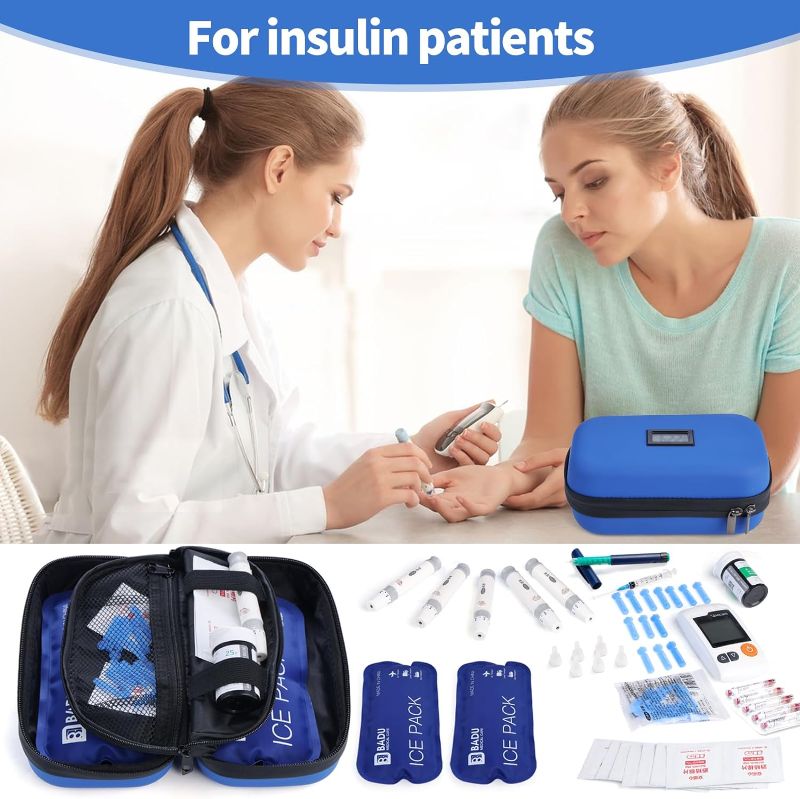 Photo 1 of 24h Insulin Cooler Travel Case TSA Approved Medication Diabetic Cooler For Travel With Thermometer Temperature Display Refrigerated Medicine Organizer Bag With 2 Ice Pack