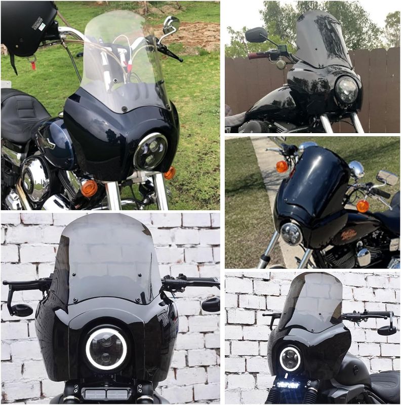 Photo 1 of FATECIM Headlight Fairing Cover with 15'' Darker Smoke Windshield Fits For Harley Dyna FXDXT T-Sport (Darker Smoke)