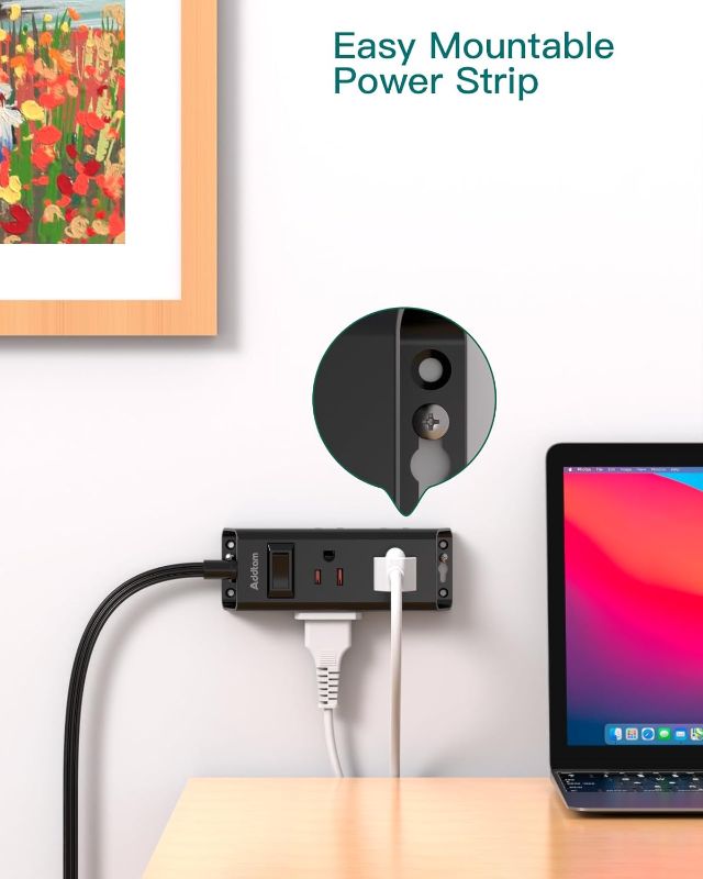 Photo 1 of Flat Extension Cord 10 ft - Addtam Flat Plug Power Strip with 6 Outlets Extender, No Surge Protector for Cruise Ship, Dorm Room Travel Essentials, Black