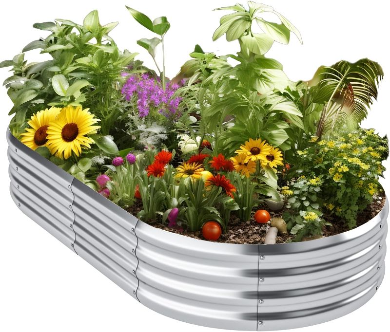 Photo 1 of Galvanized Raised Garden Bed Outdoor,Oval Large Metal Garden Bed Planter Box, Raised Beds for Gardening,Silver(6×3×1ft)
