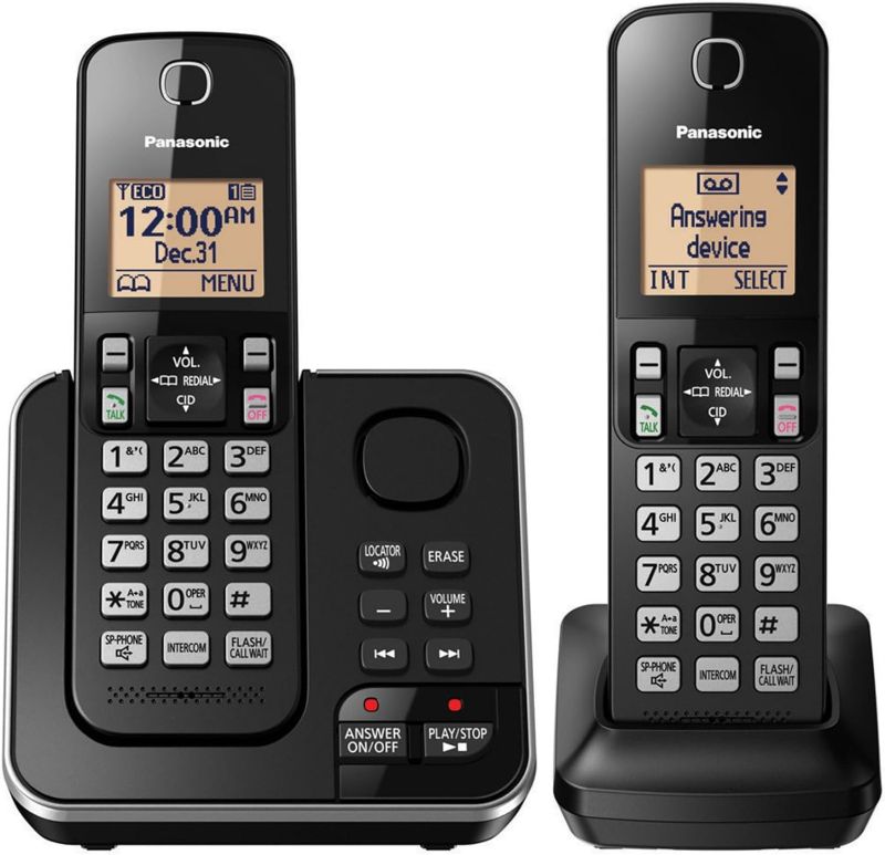 Photo 1 of Panasonic Expandable Cordless Phone System with Amber Backlit Display – 2 Handsets – KX-TGC352B (Black)