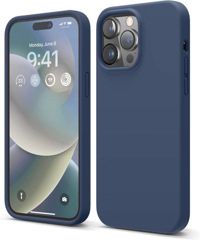 Photo 1 of elago Compatible with iPhone 14 Pro Max Case, Liquid Silicone Case, Full Body Protective Cover, Shockproof, Slim Phone Case, Anti-Scratch Soft Microfiber Lining, 6.7 inch (Jean Indigo)
