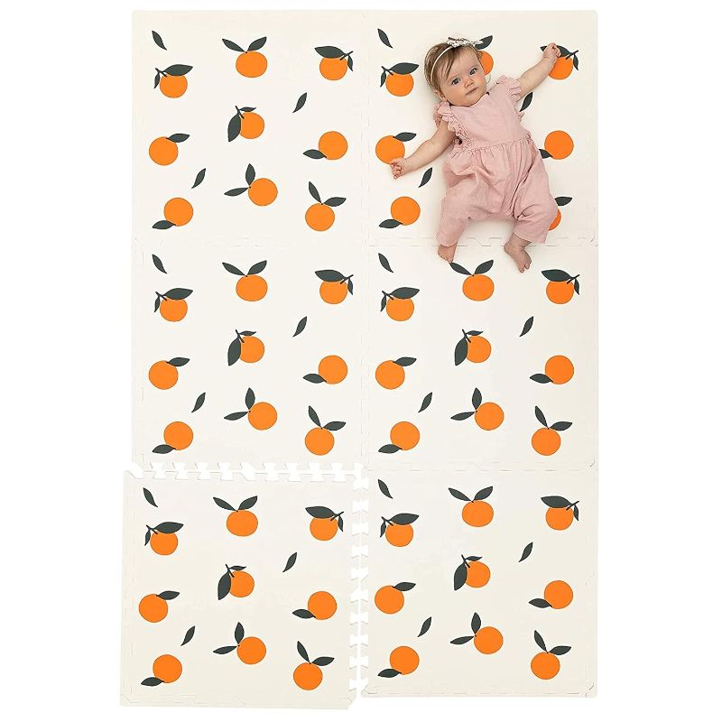 Photo 1 of CHILDLIKE BEHAVIOR XL Baby Play Mats, 72”x48” Puzzle with 9 Foam Tiles, Crawling Mat with Interlocking Tiles, Puzzle Mat Pieces, Neutral Playmat for Toddlers & Infants Play Pen - Oranges 72x48 Inch Oranges