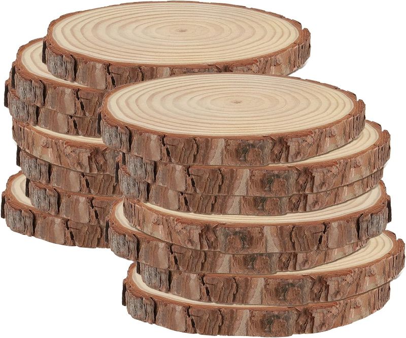 Photo 1 of 14 PCS 6-7 Inches Natural Wood Slices, 3/5 Inches Thick Wood Rounds with Bark, Unfinished Wooden Discs for Crafts Rustic Wedding Ornaments, DIY Arts Christmas Home Decor
