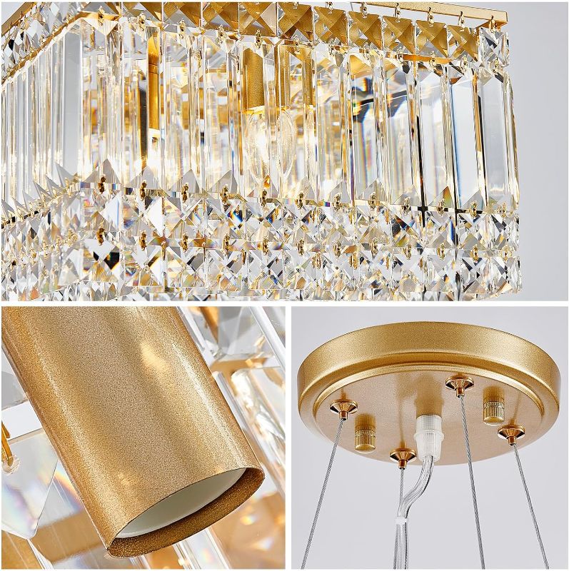 Photo 1 of WUZUPS Crystal Square Chandelier 4-Light Pendant Ceiling Light Modern Lighting Fixture for Bedroom Diningroom Bar Kitchen Bathroom Livingroom, H 9'' x W 16'', E12 Base, Gold
