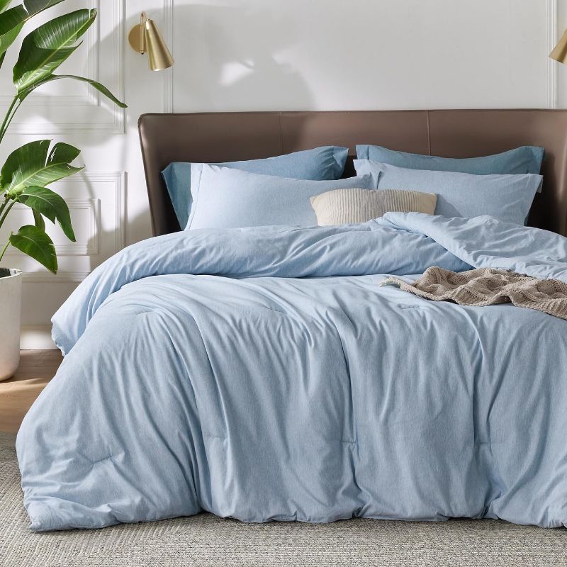 Photo 1 of Bedsure Full Comforter Set - Light Blue Full Size Comforter, Soft Bedding for All Seasons, Cationic Dyed Bedding Set, 3 Pieces, 1 Comforter (82"x86") and 2 Pillow Shams (20"x26"+2")
