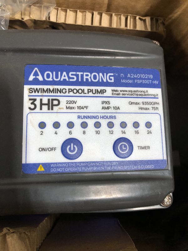 Photo 1 of AQUASTRONG 3 HP In/Above Ground Pool Pump with Timer, 220V, 9350GPH, High Flow, Powerful Self Primming Swimming Pool Pumps with Filter Basket
