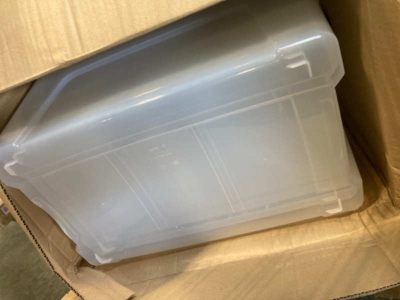 Photo 2 of ***DAMAGED LIDS*** IRIS USA  Stackable Plastic Storage Bins with Lids,  - BPA-Free, Made in USA - See-Through Organizing Solution, Latches, Durable Nestable Containers, Secure Pull Handle - Clear
