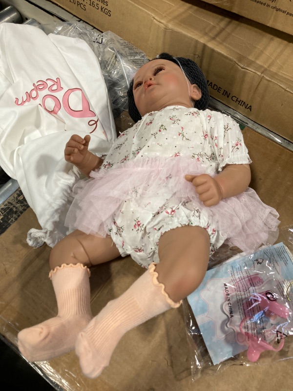 Photo 3 of CHAREX Black Reborn Baby Dolls - 20 Inch Realistic Reborn Girl, Lifelike African American Newborn Doll That Look Real Weighted Soft Body with Accessories Gift Set for Kids Age 3+
