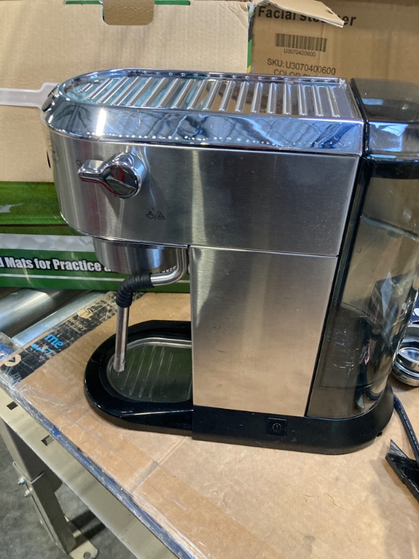 Photo 2 of De'Longhi Dedica EC680M, Espresso Machine, Coffee and Cappucino Maker with Milk Frother, Metal / Stainless, Compact Design 6 in Wide, Fit Mug Up to 5 in    missed metal cup*
