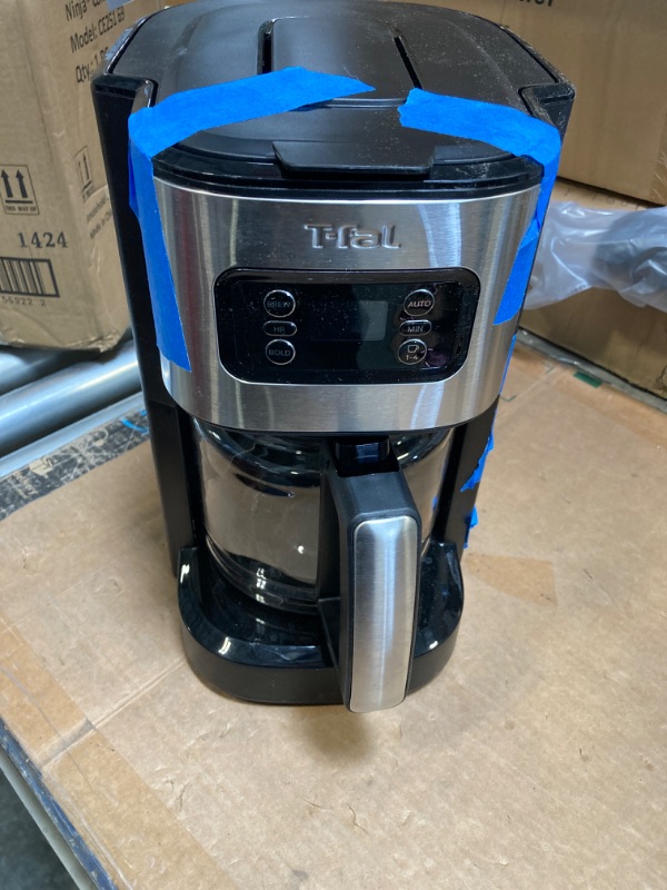 Photo 1 of T-fal Element Plastic and Stainless Steel Drip Coffee Machine 12 Cup Programmable, Reusable filter, Pause and Brew, Glass Carafe 1000 watts Coffer Maker, Filter machine, Cold Brew, Black
