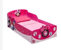 Photo 1 of Delta Children Interactive Wood Toddler Bed, Disney Minnie Mouse + Serta Perfect Slumber Dual Sided Recycled Fiber Core Toddler Mattress (Bundle) Minnie Mouse Toddler Bed + Mattress