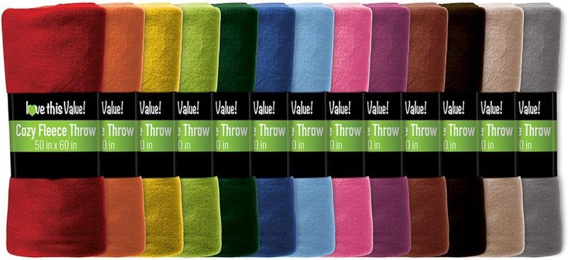 Photo 1 of Imperial Home 50x60 Soft Bulk Fleece Throw Blankets, Throw Blanket for Couch, Travel, Bed, Room, Fleece Travel Blanket, Lightweight Blanket, Fall Blankets & Throws, Cozy Blanket, 12 pk (Multicolor)
