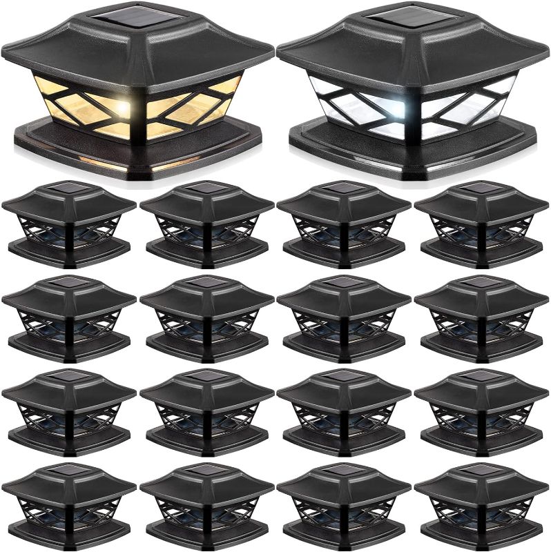 Photo 1 of 16 Packs Solar LED Post Cap Lights Outdoor Fence Post Cap Lights Waterproof Solar Powered Deck Cap Lights for 4x4 5x5 6x6 Posts Fence Deck Patio Garden Decoration High Brightness White Warm Light
